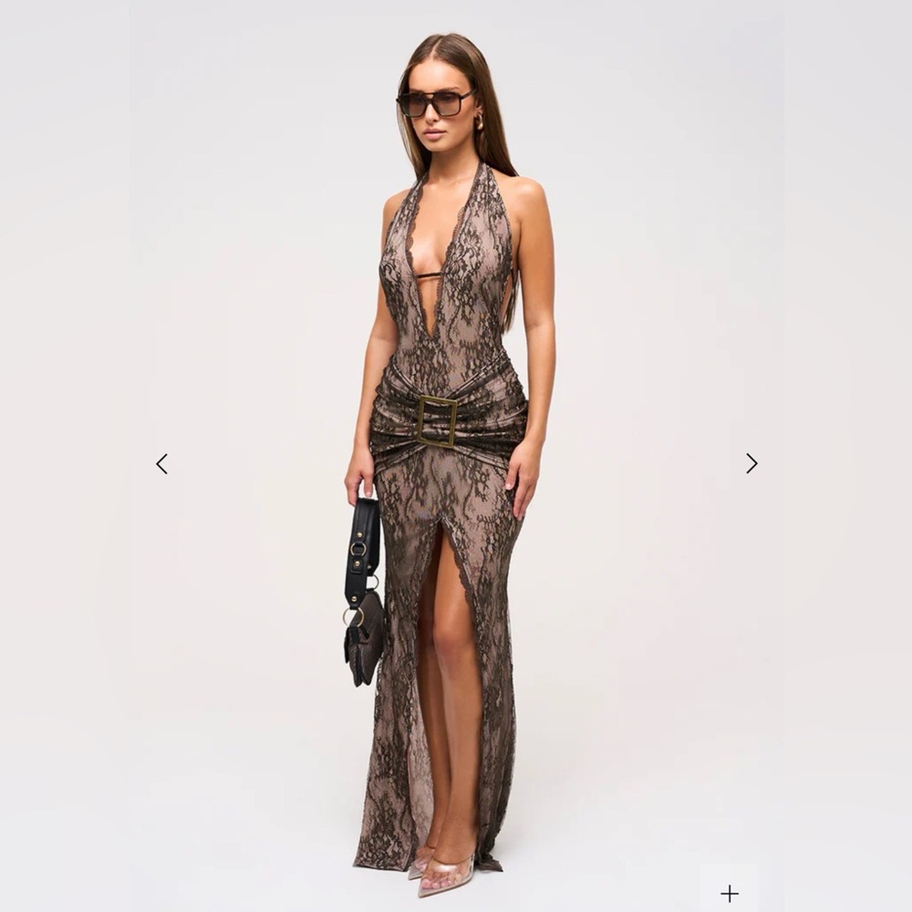 Murci Brown Sierra Buckle Lace Dress